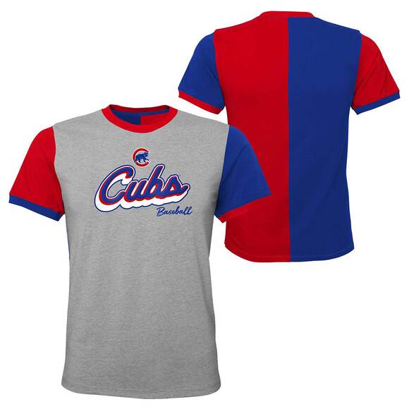 Chicago Cubs Youth No Cap Ringer T-Shirt Genuine Merchandise Medium Grey - Picture 1 of 5